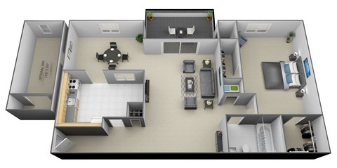 Floor plan for 1 bed, 1 bath, 926 sqft